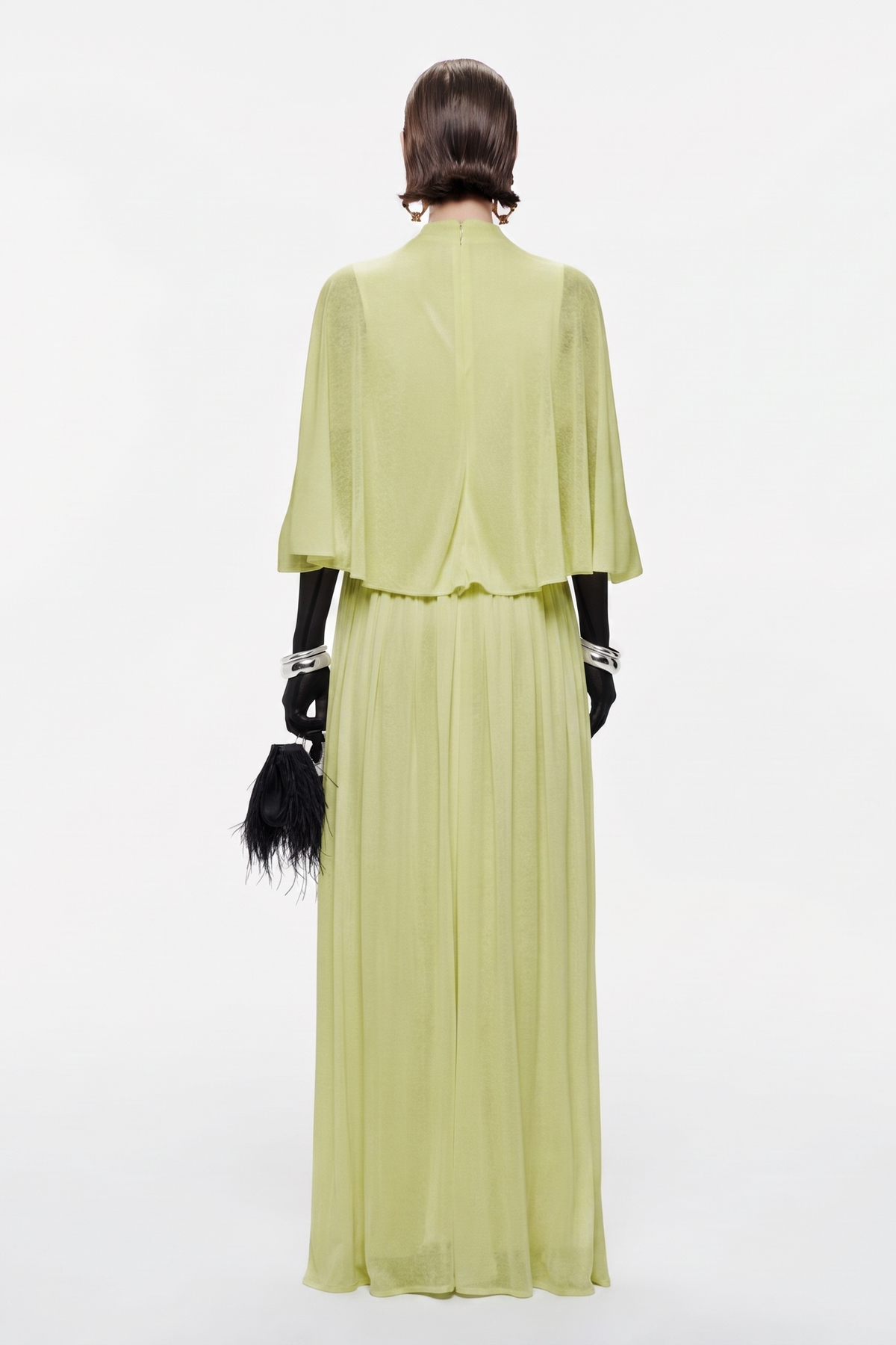 Gathering Metal Decorations Cape Sleeve Maxi Dress