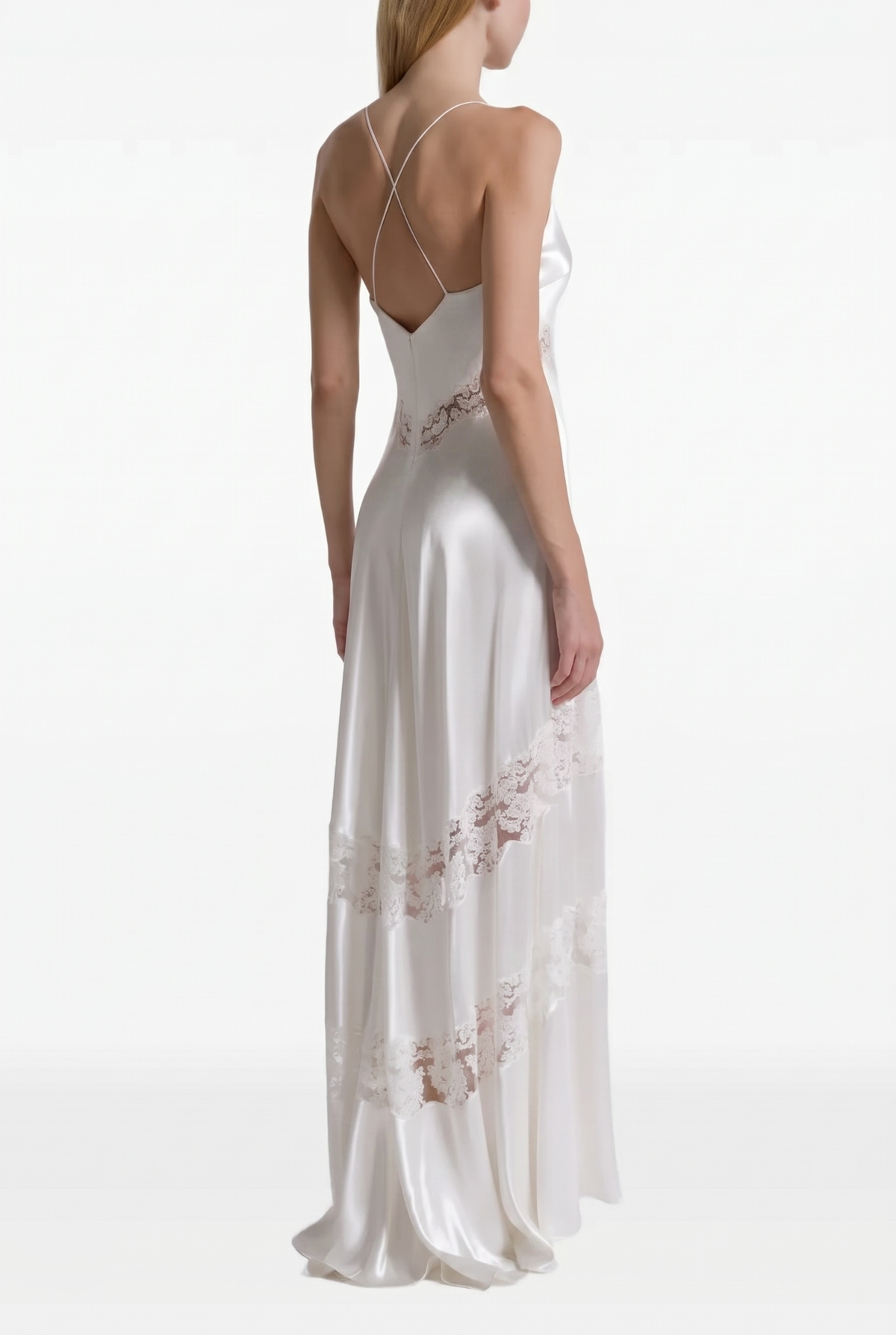 Lace Satin Sweetheart Neck Midi Dress