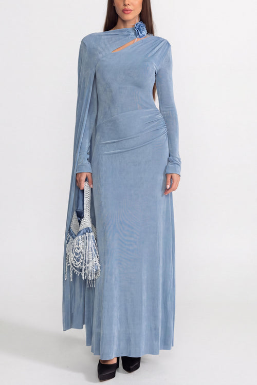 3D Flower Asymmetrical Cape Cut-Out Midi Dress