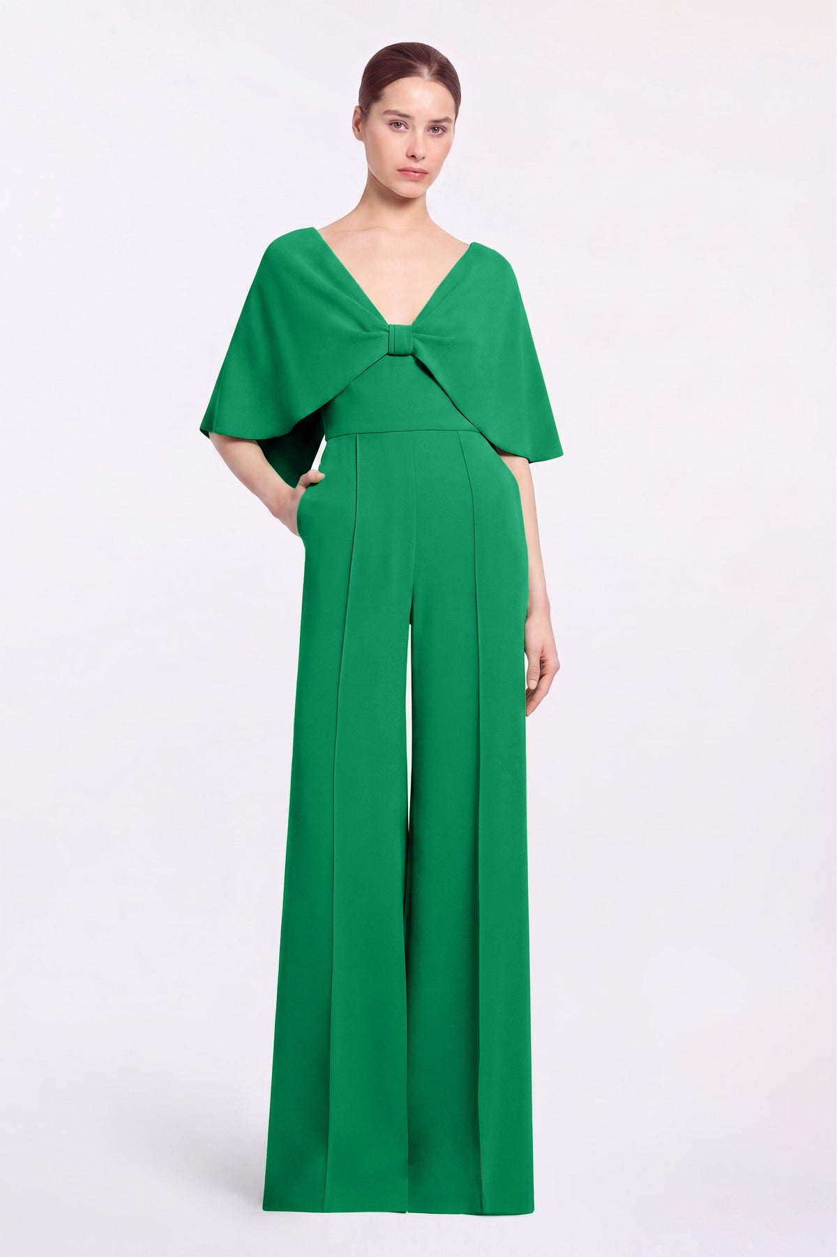 V-Neck Bow Cape Sleeve Jumpsuit
