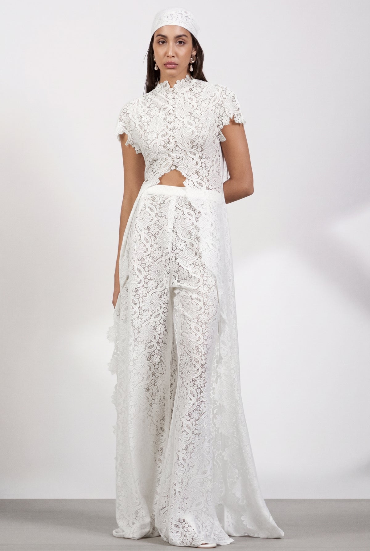 Lace Slit Top & Mid Waist Pants Set