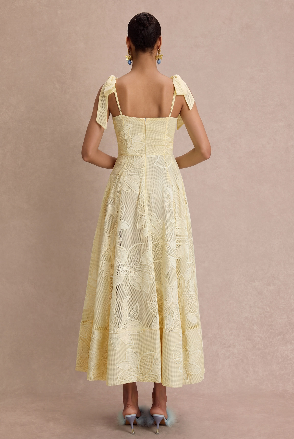 Embroidered Sweetheart Neck Slip Midi Dress
