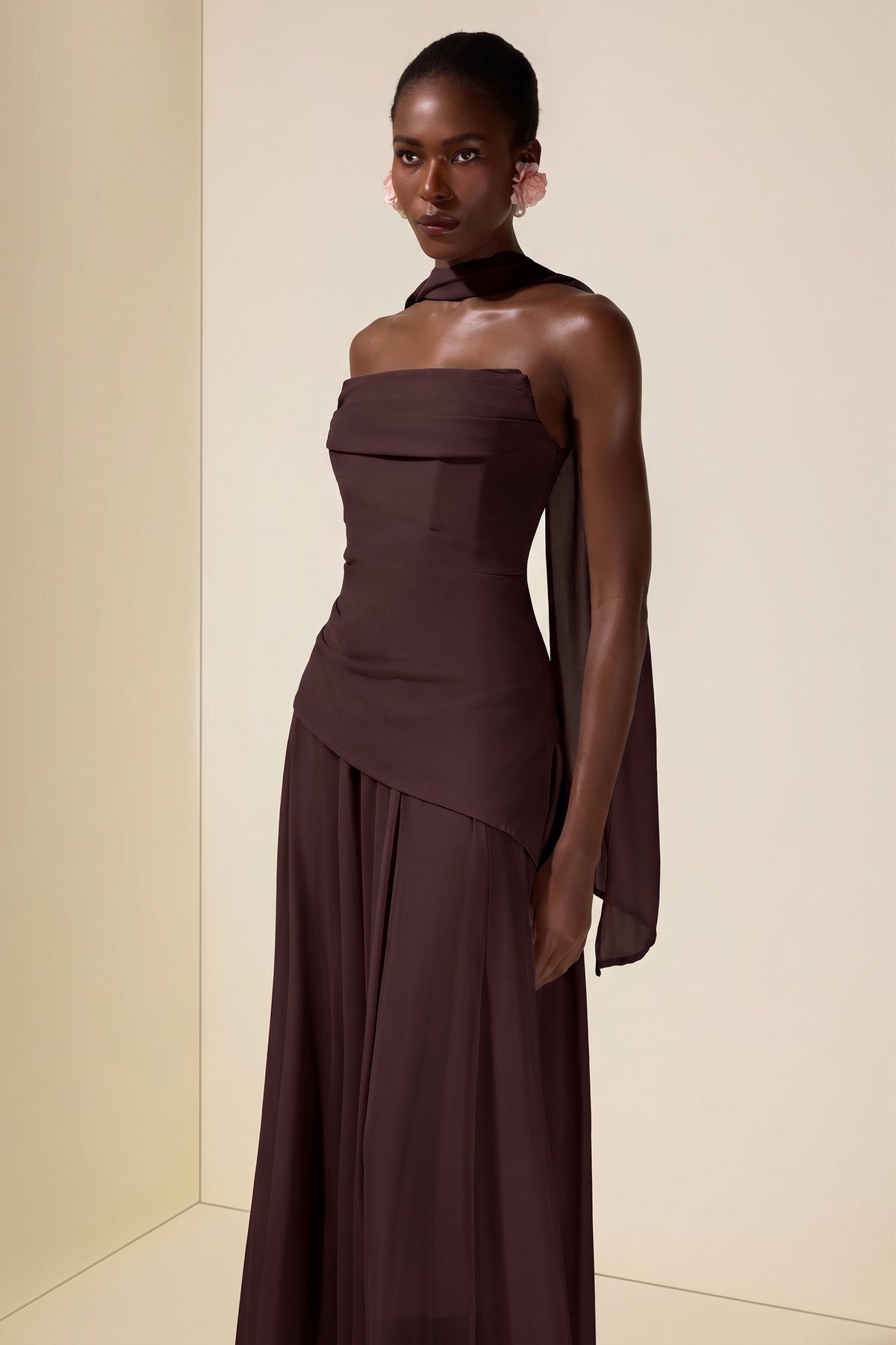Solid Off-Shoulder Tie-Up Midi Dress