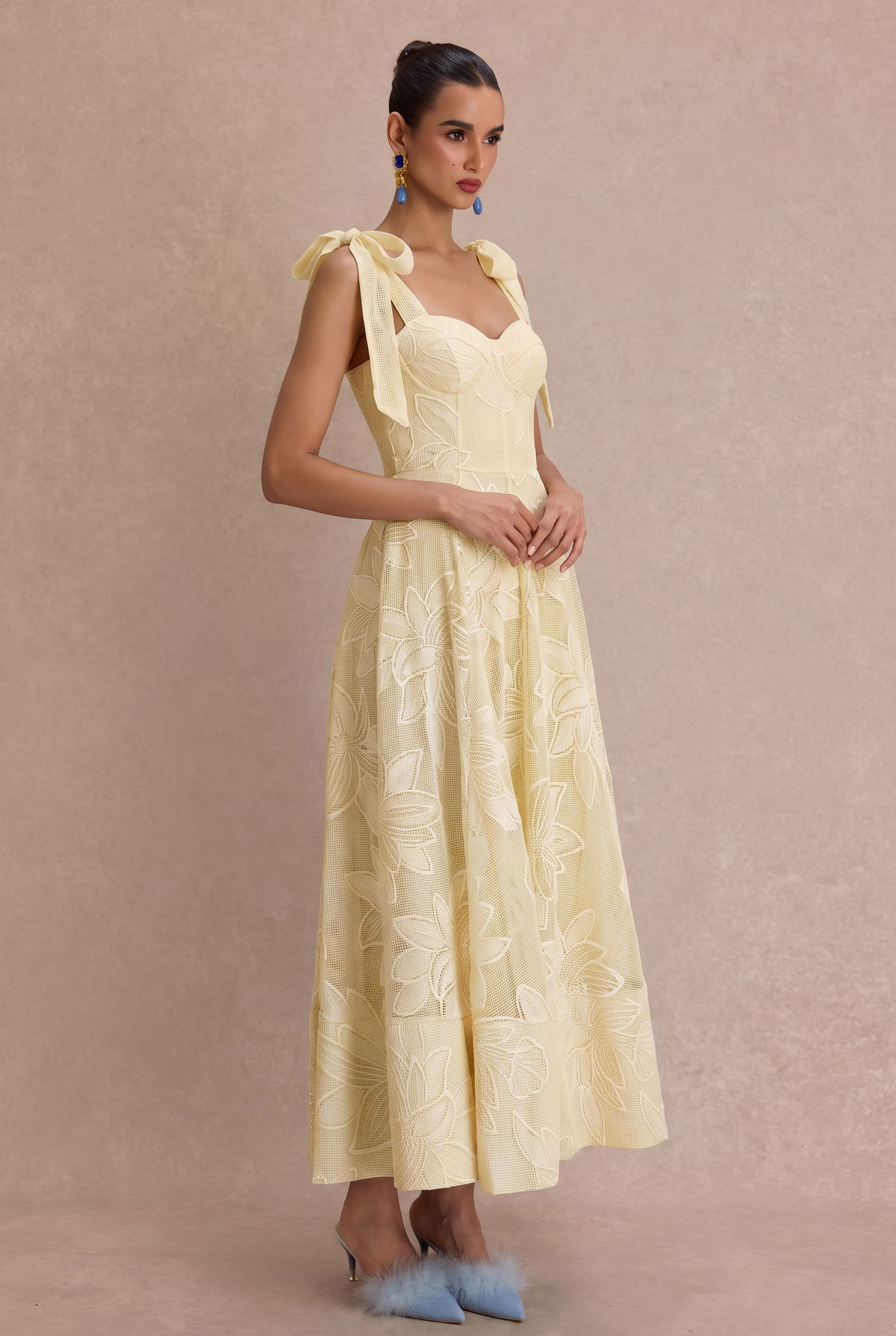 Embroidered Sweetheart Neck Slip Midi Dress