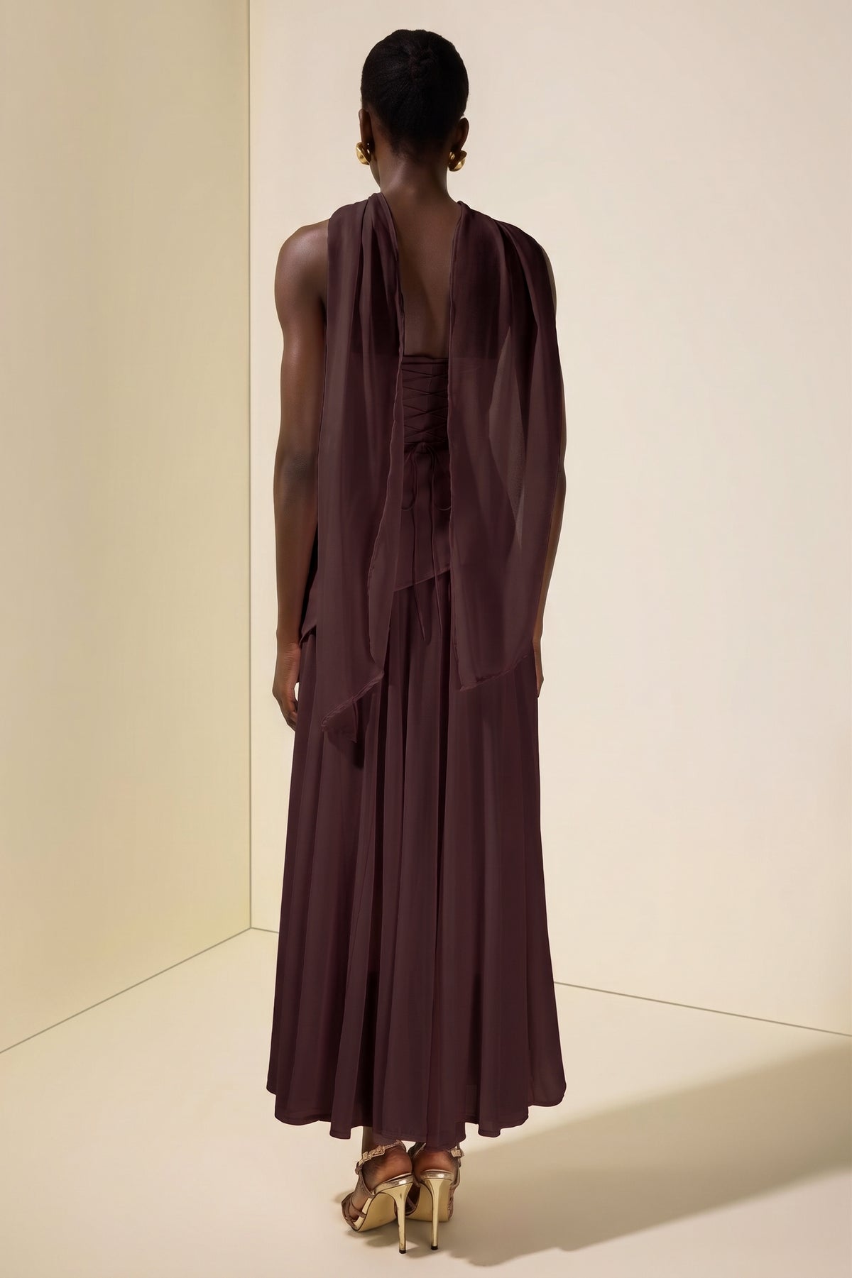 Solid Off-Shoulder Tie-Up Midi Dress