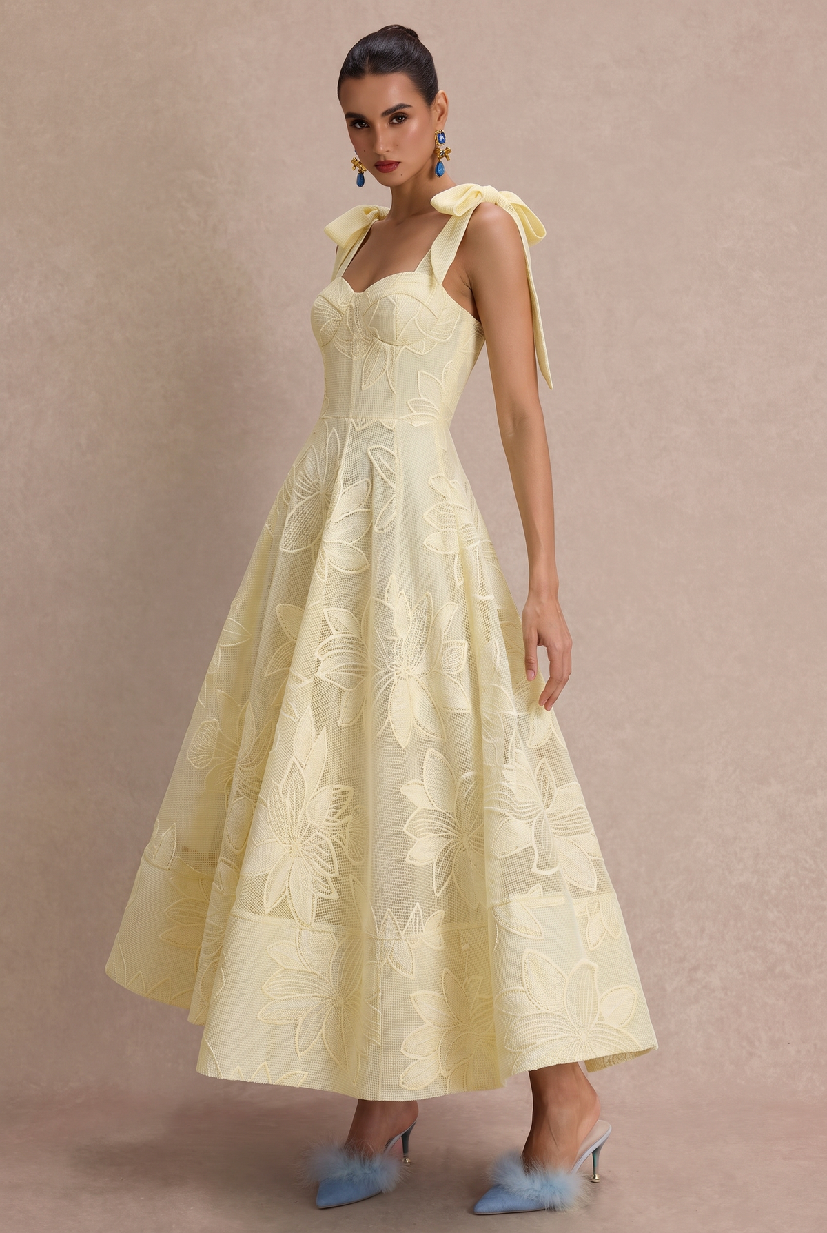 Embroidered Sweetheart Neck Slip Midi Dress