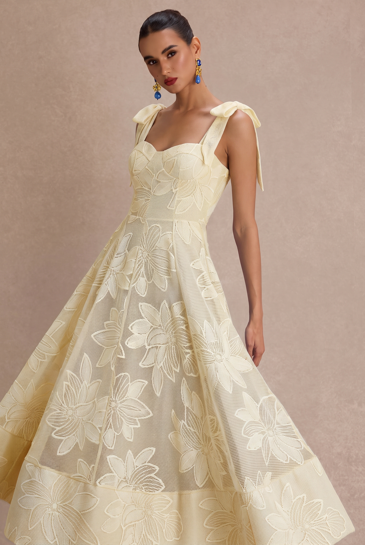 Embroidered Sweetheart Neck Slip Midi Dress