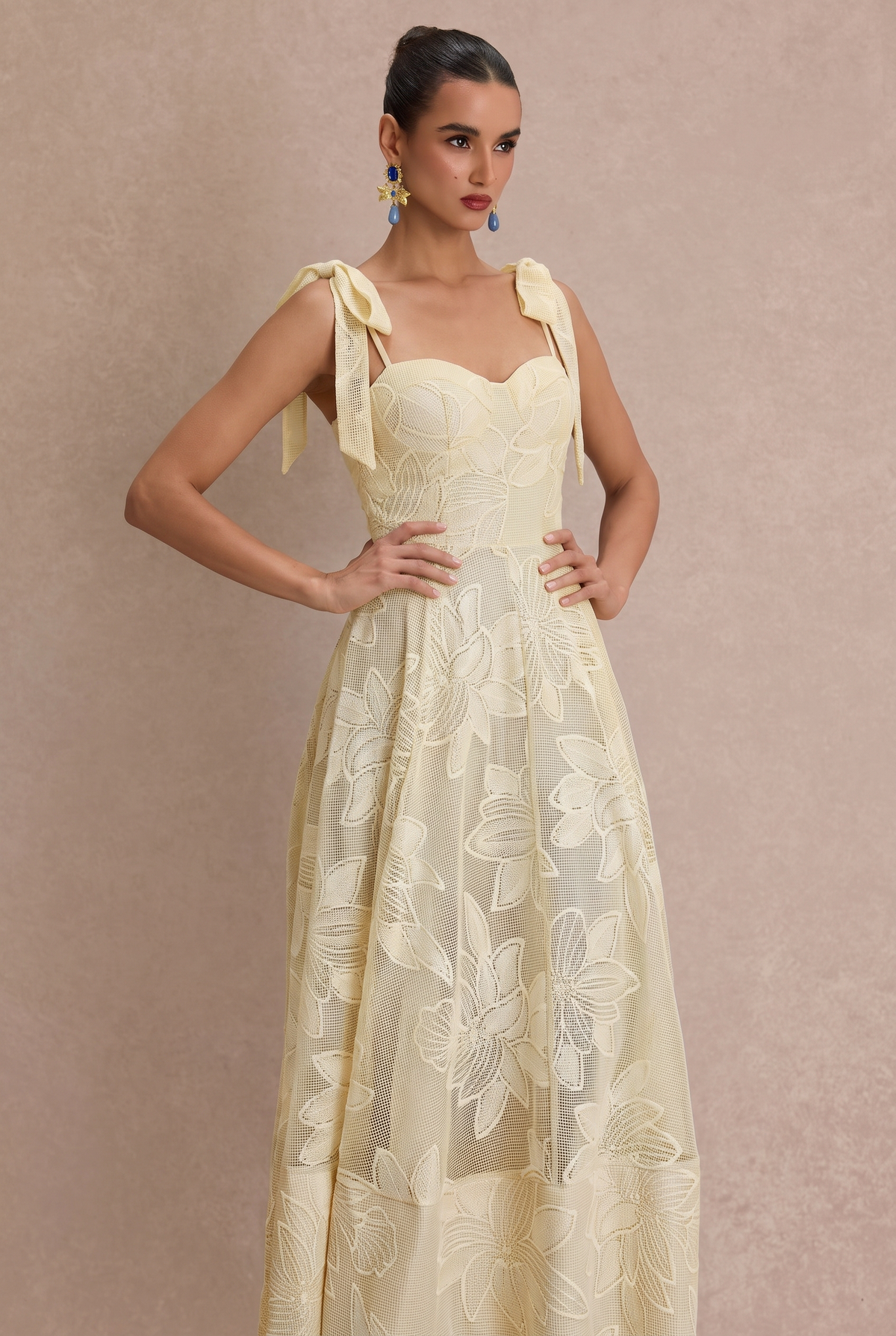 Embroidered Sweetheart Neck Slip Midi Dress
