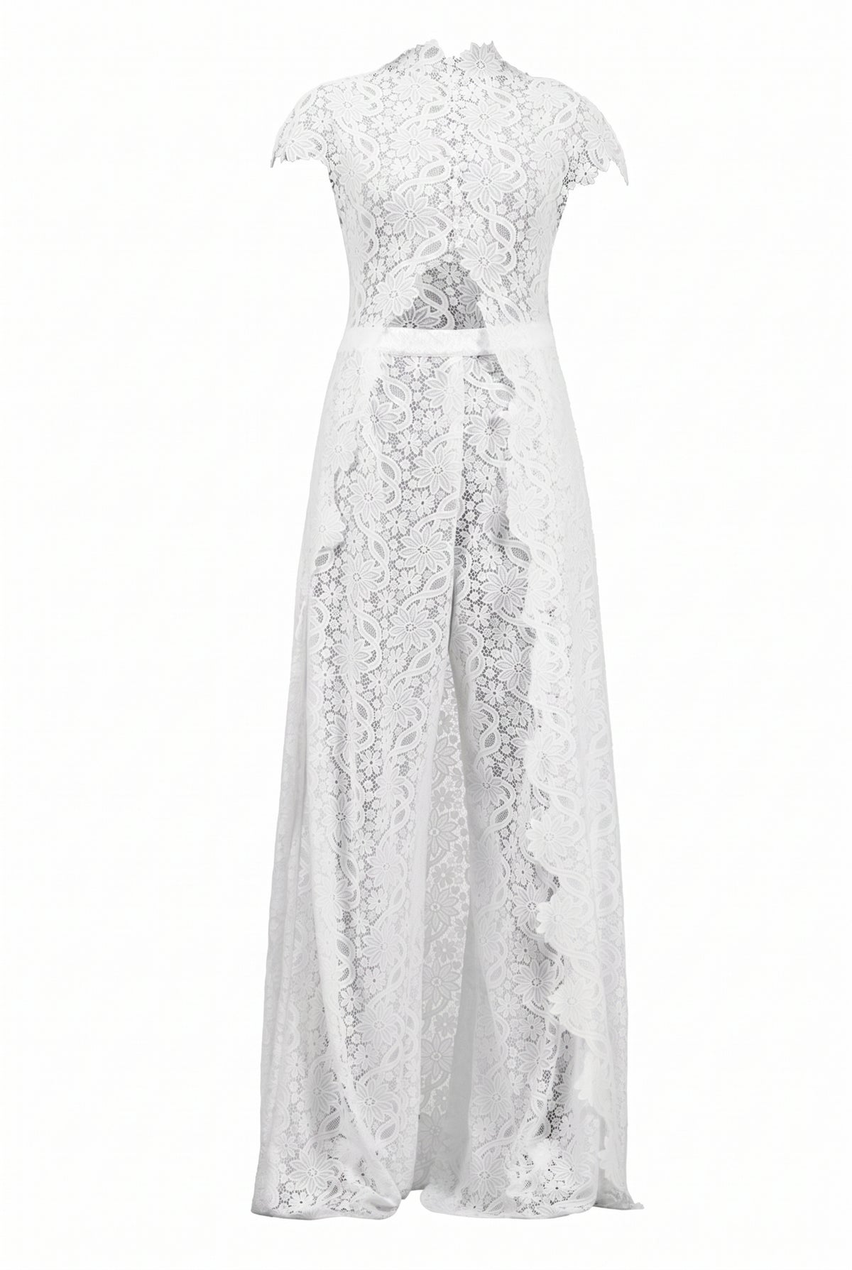 Lace Slit Top & Mid Waist Pants Set